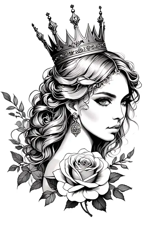 Warrior Princess With Crown And Roses Blooming