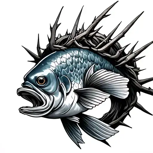 Christ Ichthy Fish With Thorn Crown