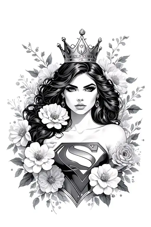 Superwoman Holding A Crown Surrounded By Bold Flowers