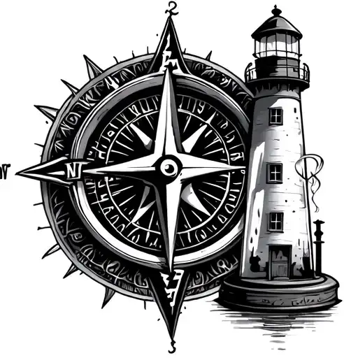 Lighthouse With Compass And Hour Glass
