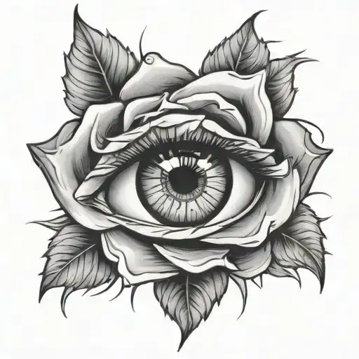 Womans Eye Inside Of A Rose Surrounded