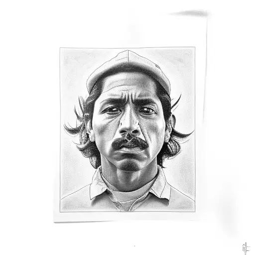 Realistic Portrait Of A Famous Chicano Artist With A Black-grey Style