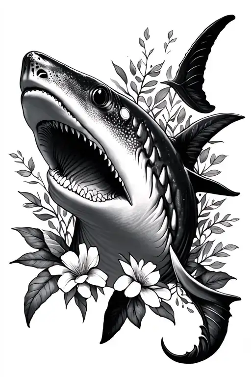 Whale Shark With Leaves And Flowers