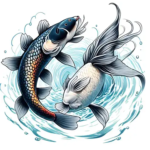 Koi Fish One Upstream One Downstream