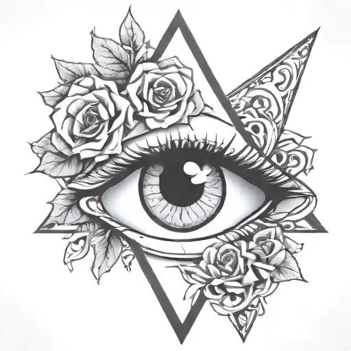 Womans Eye In A Triangle Made Out Of Thornes Rose