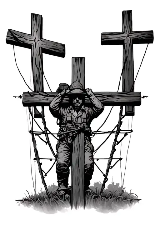 Three Crosses But The Middle One Is A Linemen On A Power Line
