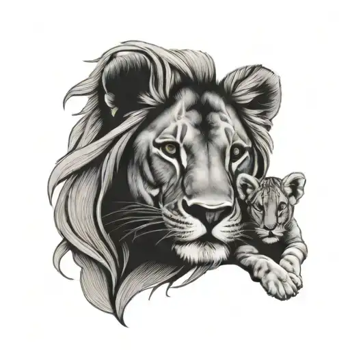 Mother Lion With Baby Girl