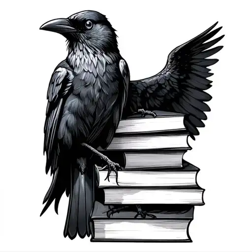 Books Stack Crow Fantasy Themed