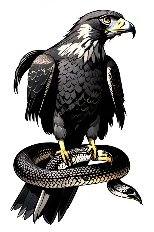 Falcon With Snake Wrapped Around