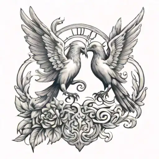 Date Of Birth 1973 And 1974 In Roman With One Side A Dove And The Other Side A Phoenix