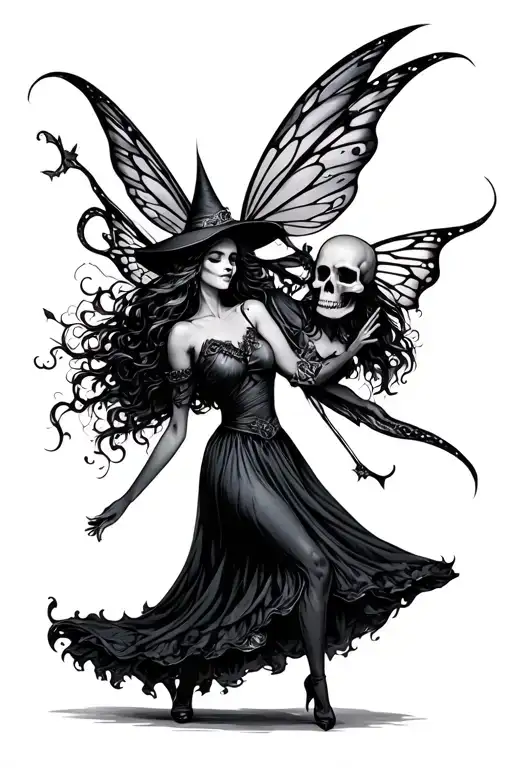 A Fairy And A Witch Dancing Like Skulls