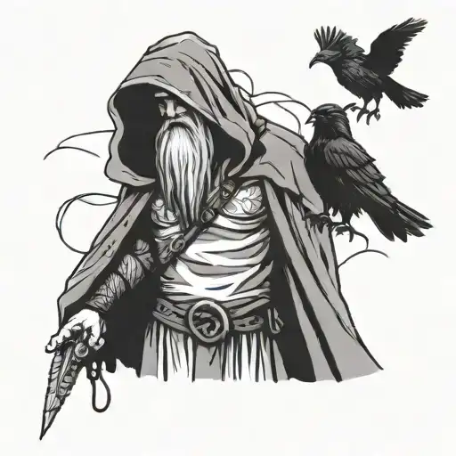 Odin In A Raincoat With His Crows