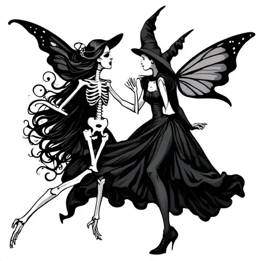 A Fairy And A Witch Dancing Skeleton Dancing