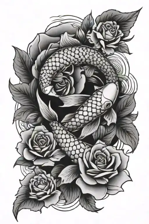 Koi Fish And Roses