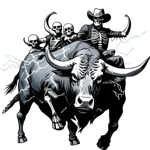Bull Made Of Electricity With A Cowboy Skeletons Riding It