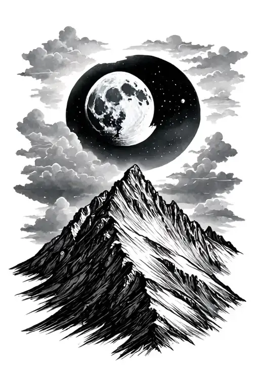 Moon Rising Over A Mountain Peak