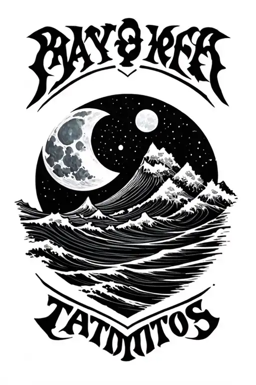 Moon Rising Over A Mountain And Ocean Wave