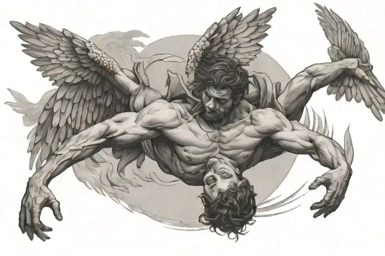 Icarus Falling With Adam Hands Pointing