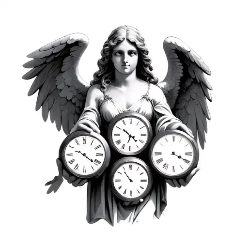 Angel Holding 3 Clocks Side By Side