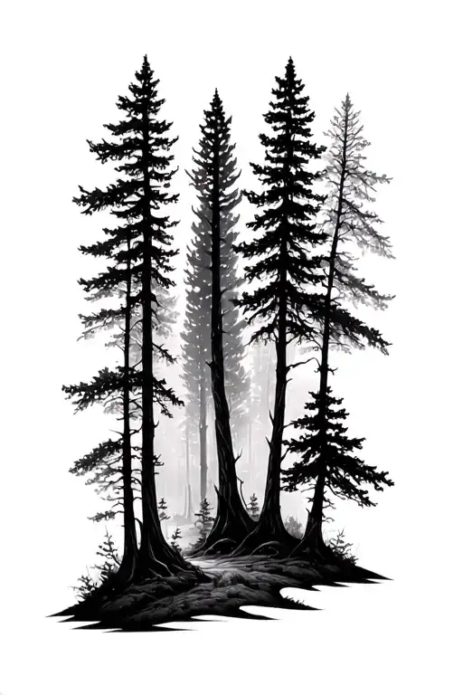 Sleeve Tatto Design With Forest Looking Up From Ground