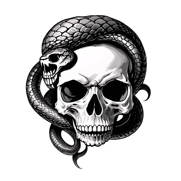Skull With Snake Crawling Through It