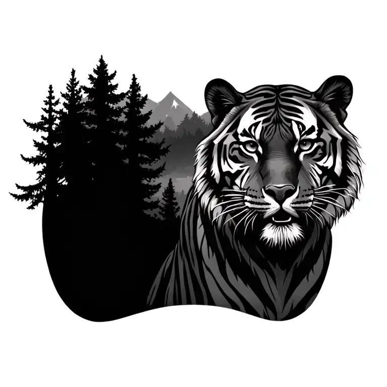 Tiger With Forest Scene