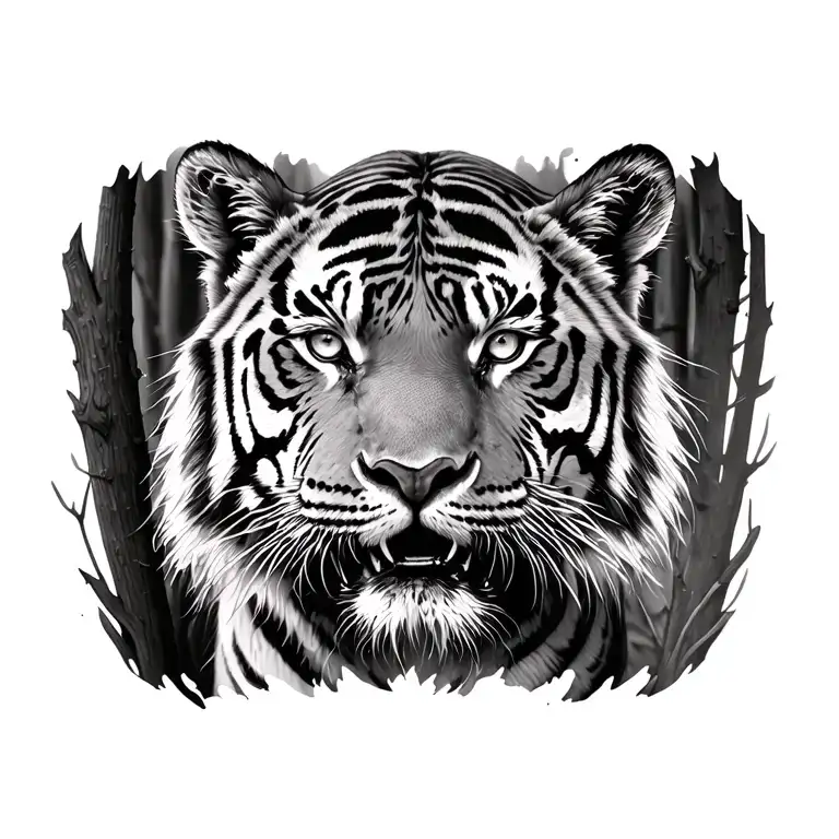 Realistic Tiger Emerging From Trees