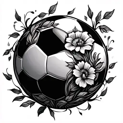 A Soccer Ball With Intricate Floral Designs Intertwined With Vines And Leaves