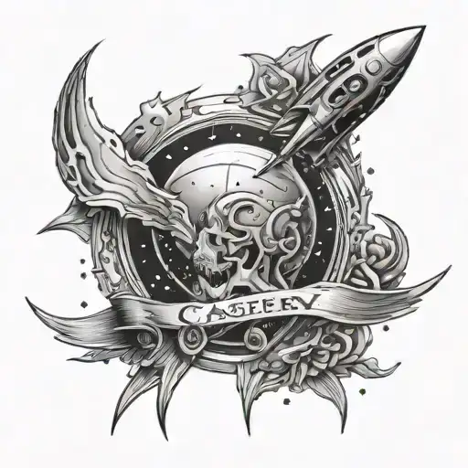 Name Tattoo Using Name Jacsery For Men Using A Space Theme