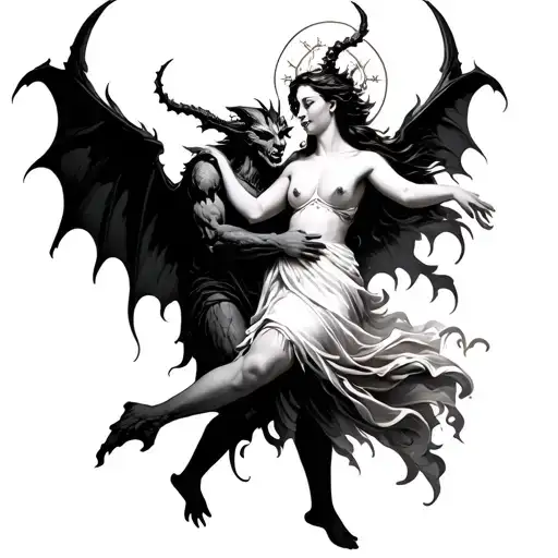 A Demon Dancing Holding A Saint Woman Dancing