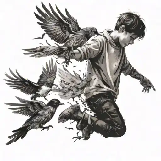 Boy Releasing Birds Flying Away Make Friends