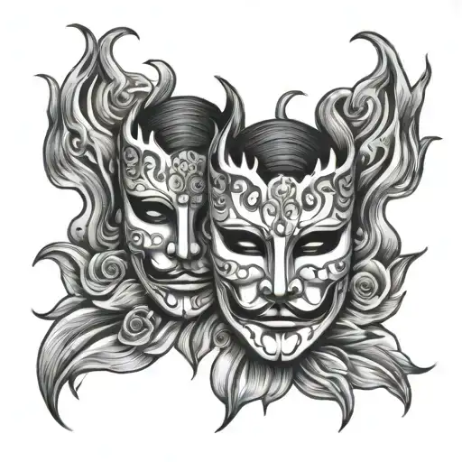 Theatre Masks With Fire On Top
