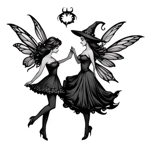 A Fairy And A Witch Dancing Looking Eachother