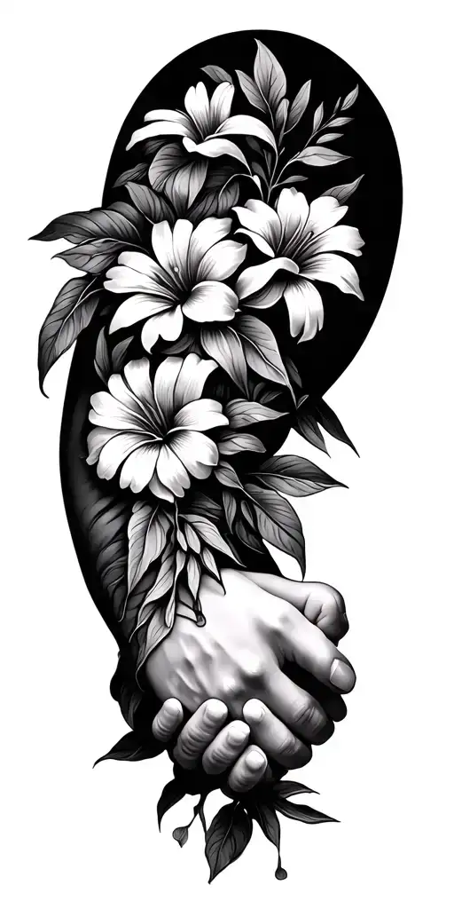 Hands Shaking With Hawiian Flowers In The Back