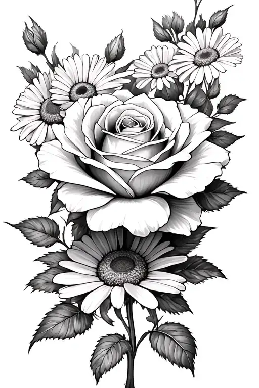 Simple Daisies Crawl Around The Rose