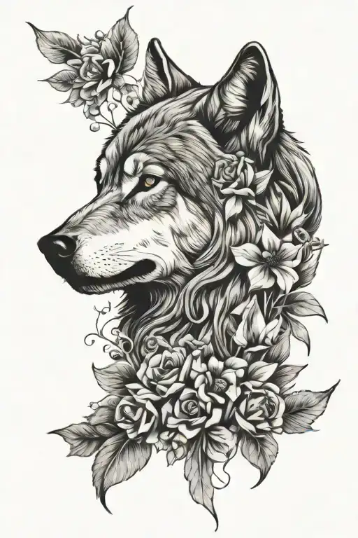 Wolf And Flowers