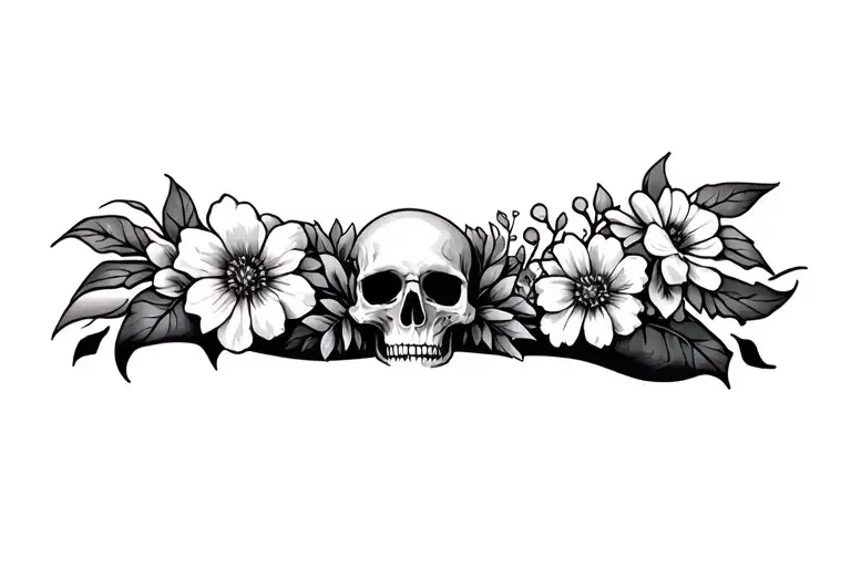 Flowers And Skull For A Forearm