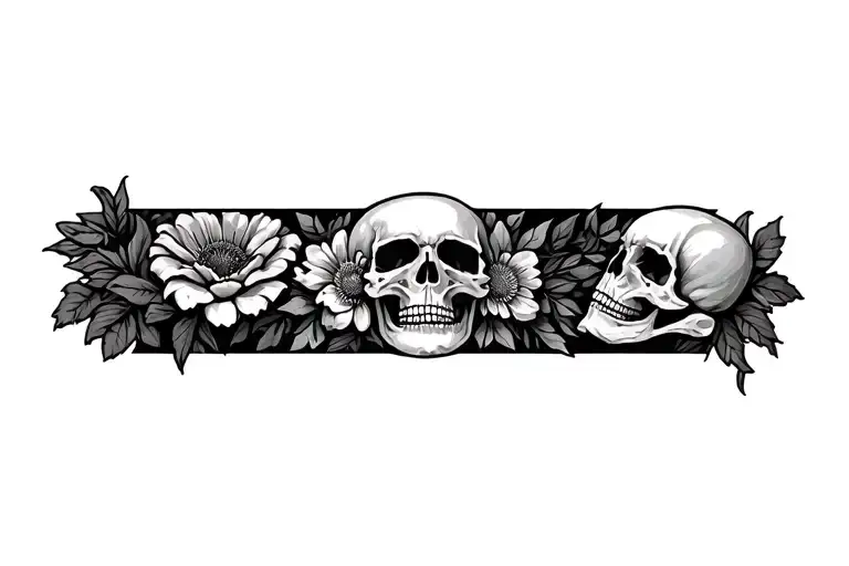 Flowers And Skull For A Forearm Band