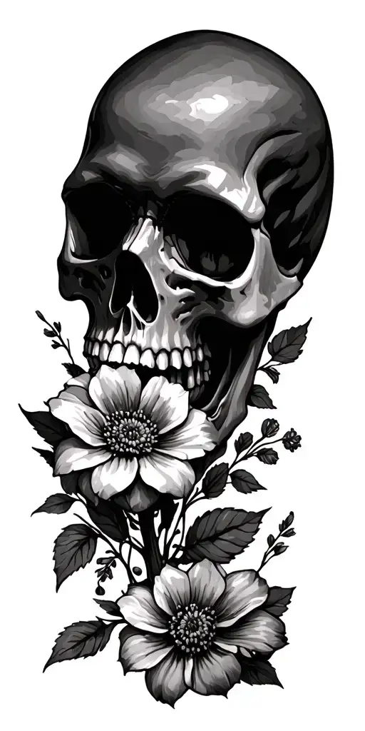 Flowers And Skull For A Forearm Band
