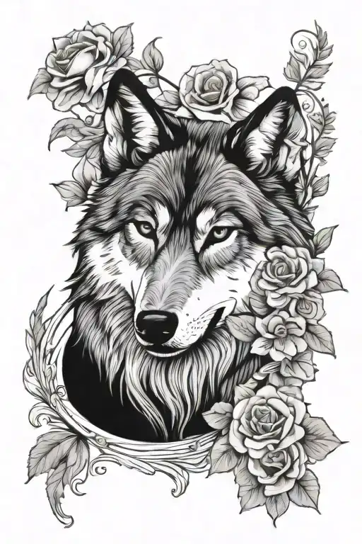 Wolf And Flowers