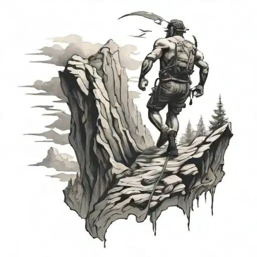 Man Escaping Hell By Climbing Up Mountain