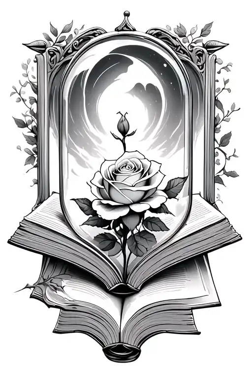 An Open Book With The Rose Under Glass From Beauty And The Beast Rising From The Pages
