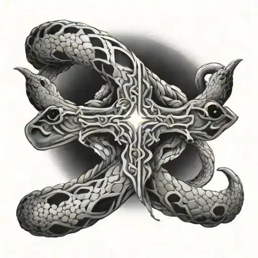 Cross With Snake Wrapped Around It Luminous Points