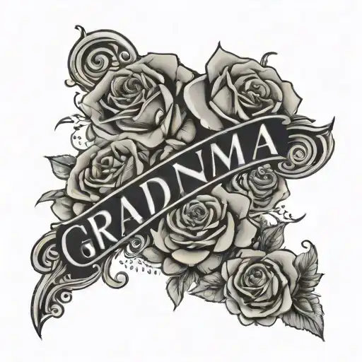 Forearm Tatto Of Lettering Grandma Marry Surrounded By Roses And A Cross