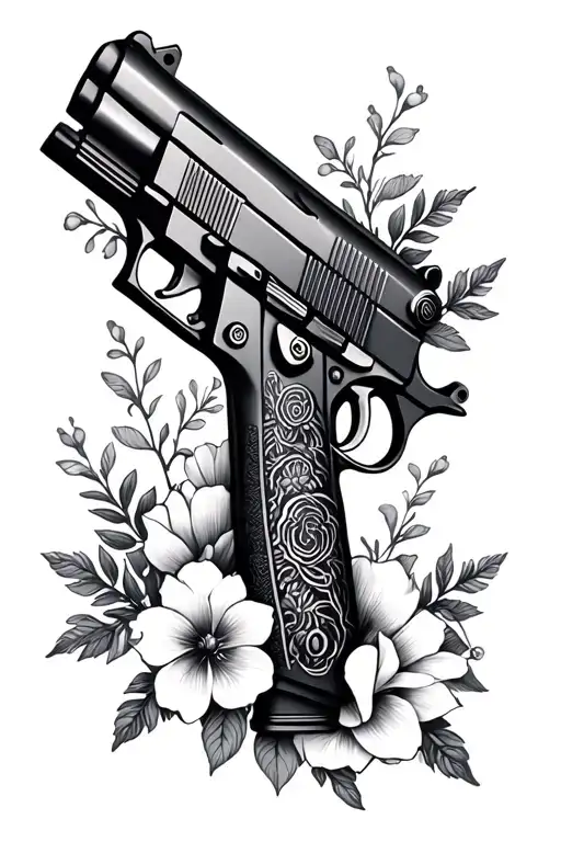 Gun And Flowers Surrounding