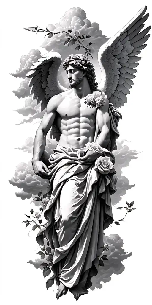 Biblical Male Accurate Angel With Clouds And Roses