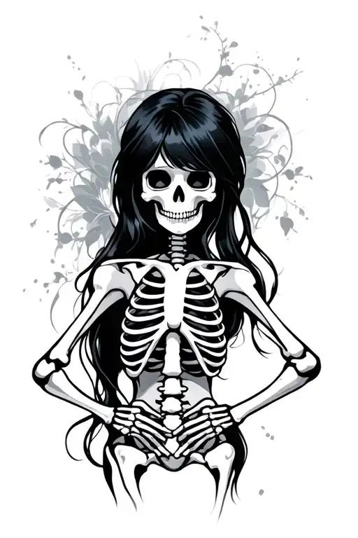 Skeleton Pinup Girl With Black Hair