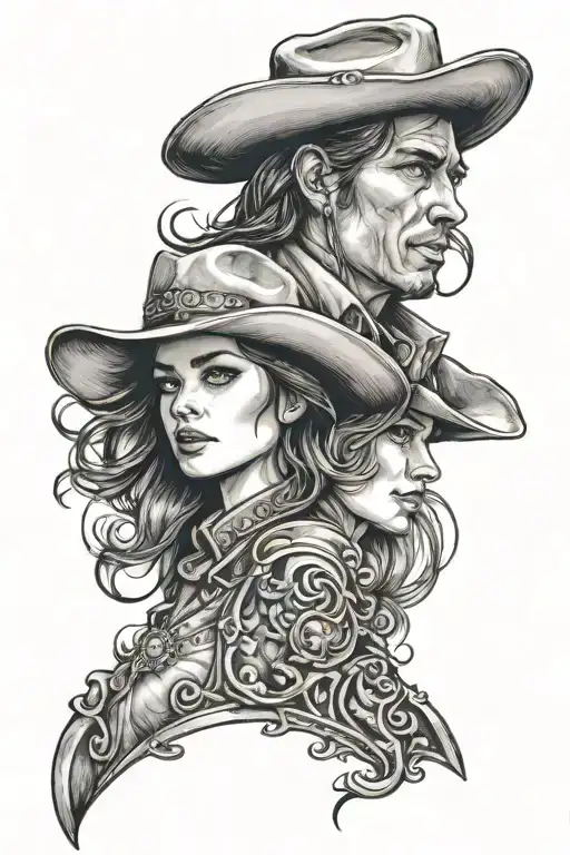 Women Looking Over Cowboy