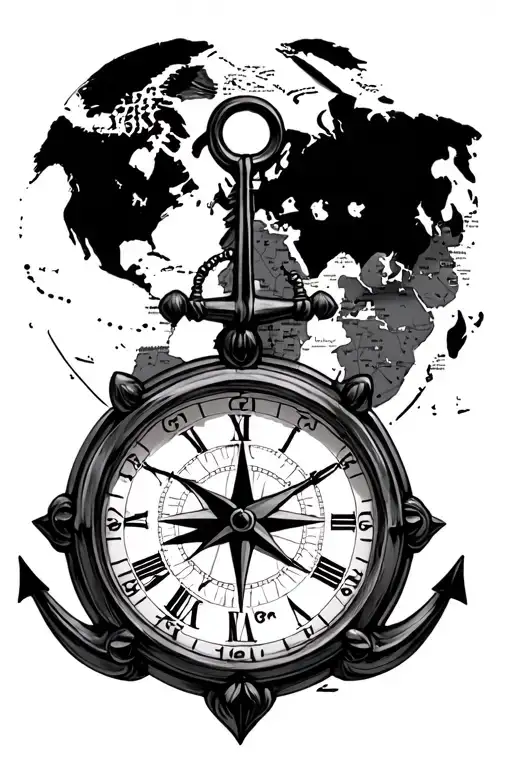 Anchor Clock Compass World Map Dad