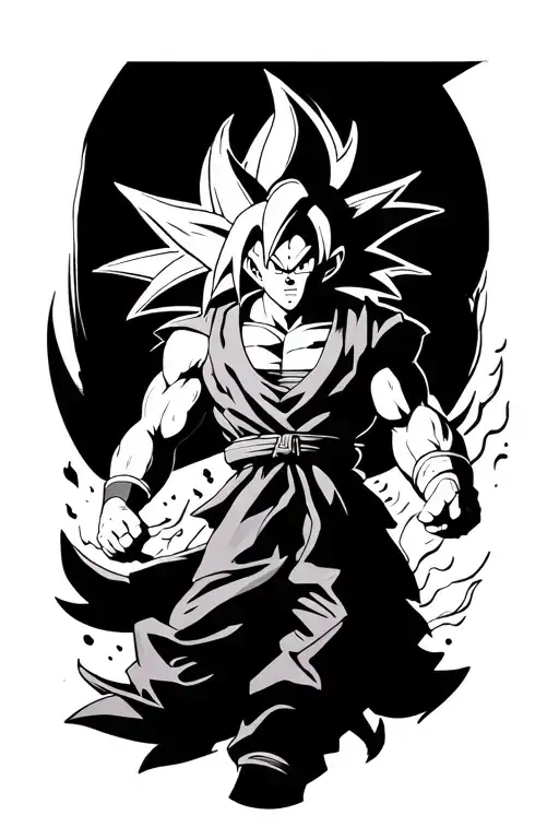 Dragonball Goku Tattoo Where Dragon Is In Circle And Goku Be In Middle And Dragonball Floating Side